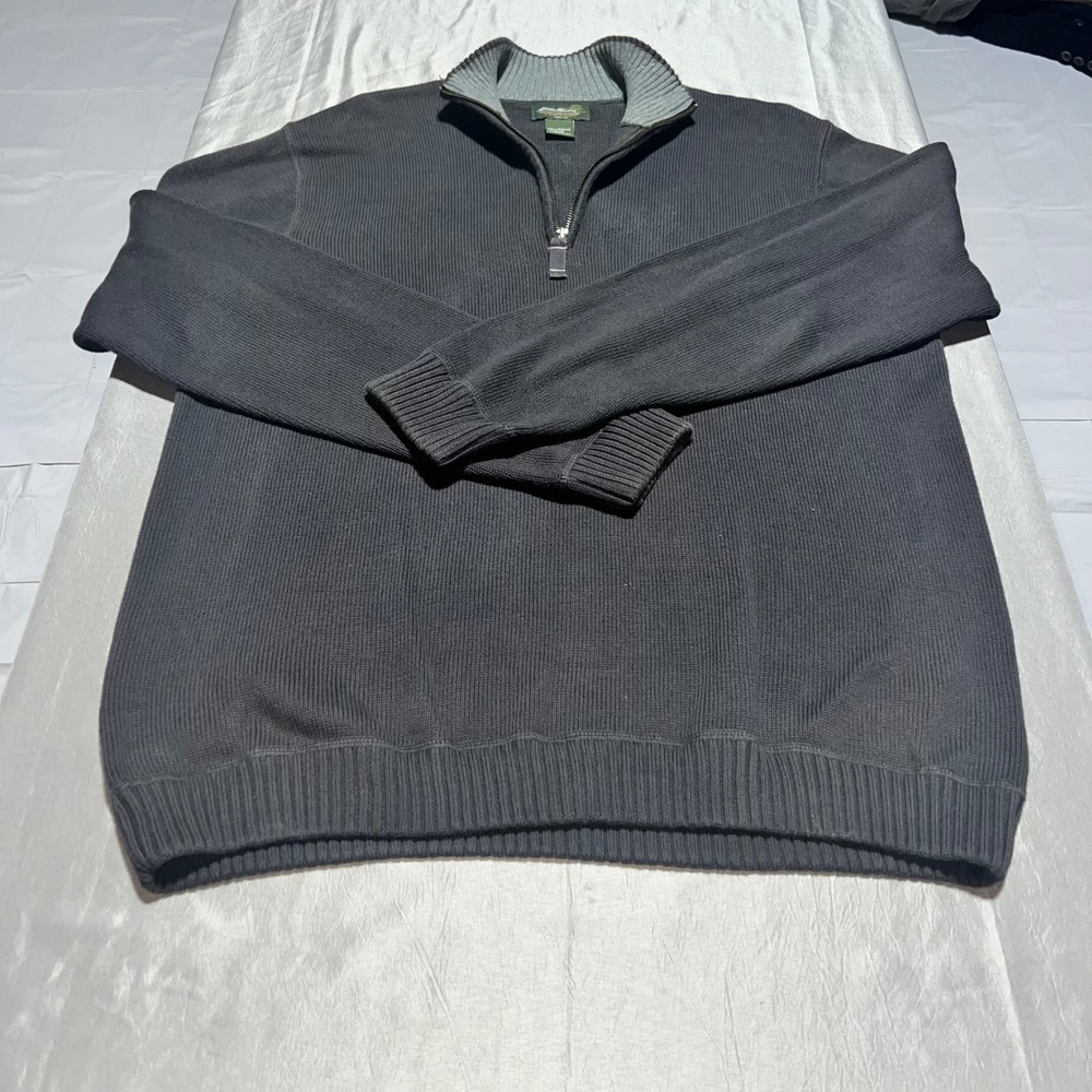 Eddie Bauer Mens XL Tall Gray 1/4 Zip Ribbed Knit Cotton Sweater 0252 Fall 2010